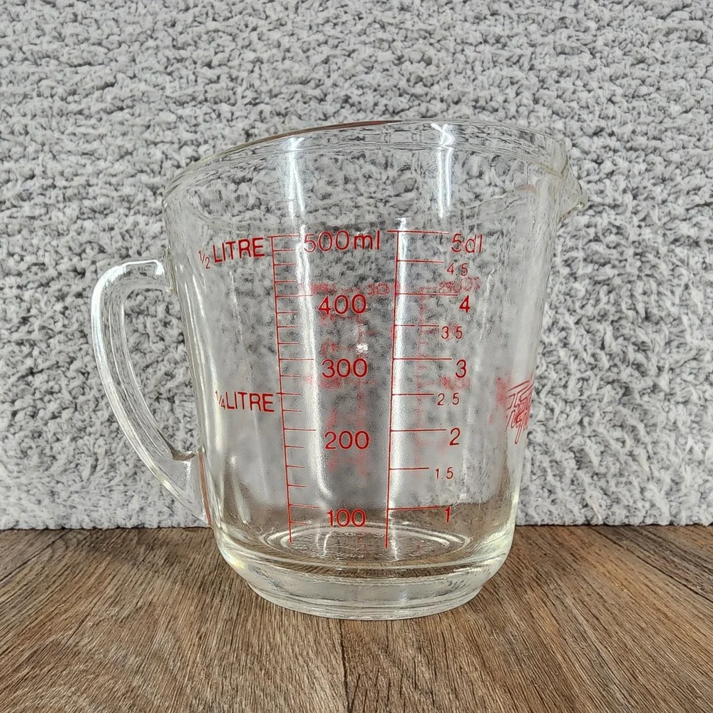 Vintage Fire-King 2 Cup Glass Measuring Cup #498 Red‎ Lettering Anchor Hocking